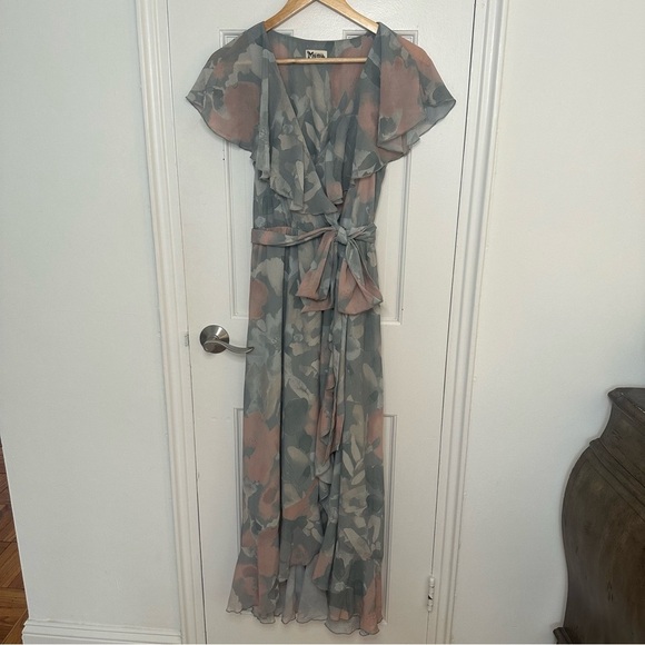 Show Me Your Mumu Jess Ruffle Midi Wrap Ruffle Dress Floral Sage Cocktail Small - Picture 5 of 13
